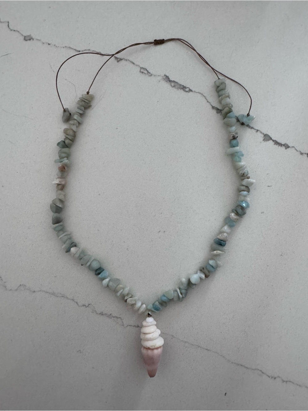 Handcrafted Light Blue Beaded Ice Cream 🍦 Shell Pendant Necklace